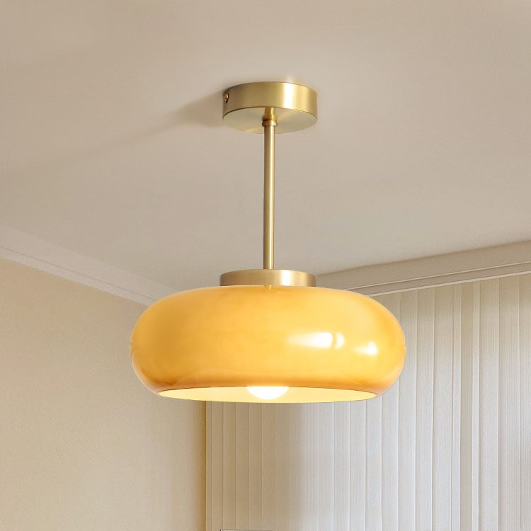 AmberSphere: Modern Round Ceiling Light with Warm Glass Shade
