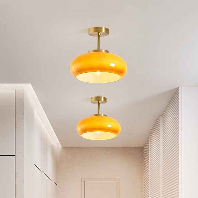 AmberSphere: Modern Round Ceiling Light with Warm Glass Shade