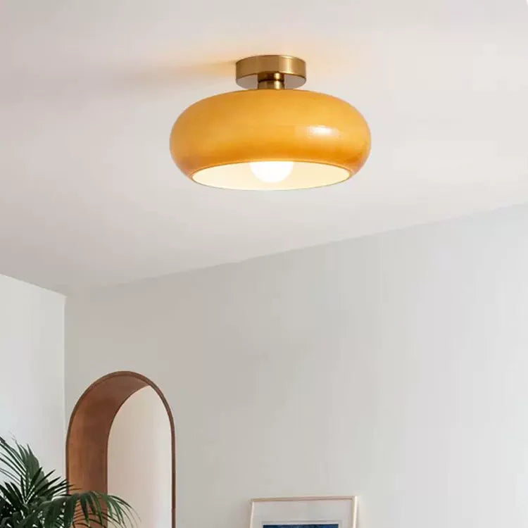 AmberSphere: Modern Round Ceiling Light with Warm Glass Shade