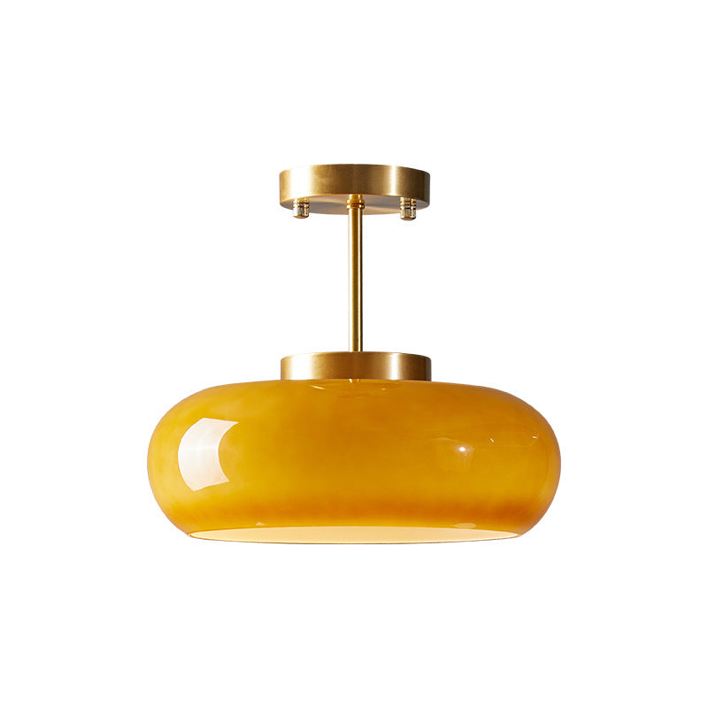 AmberSphere: Modern Round Ceiling Light with Warm Glass Shade