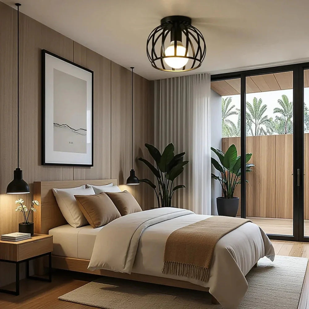 Luminara Black Vintage Industrial Metal Ceiling Light Fixture