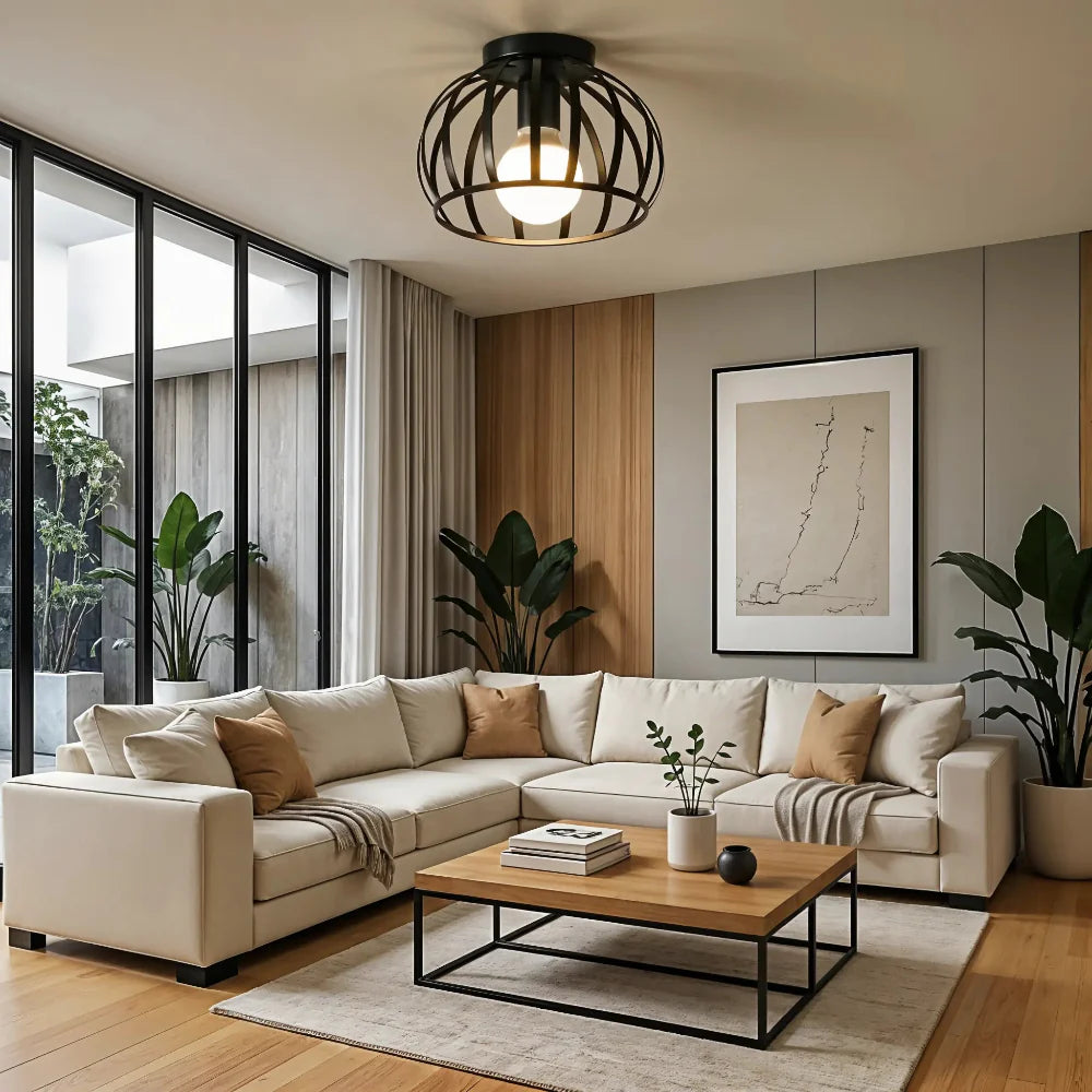 Luminara Black Vintage Industrial Metal Ceiling Light Fixture