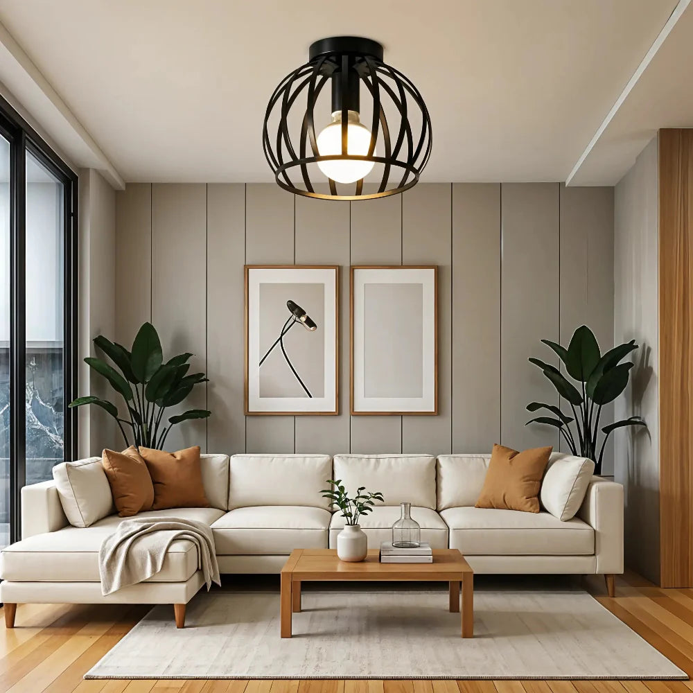 Luminara Black Vintage Industrial Metal Ceiling Light Fixture