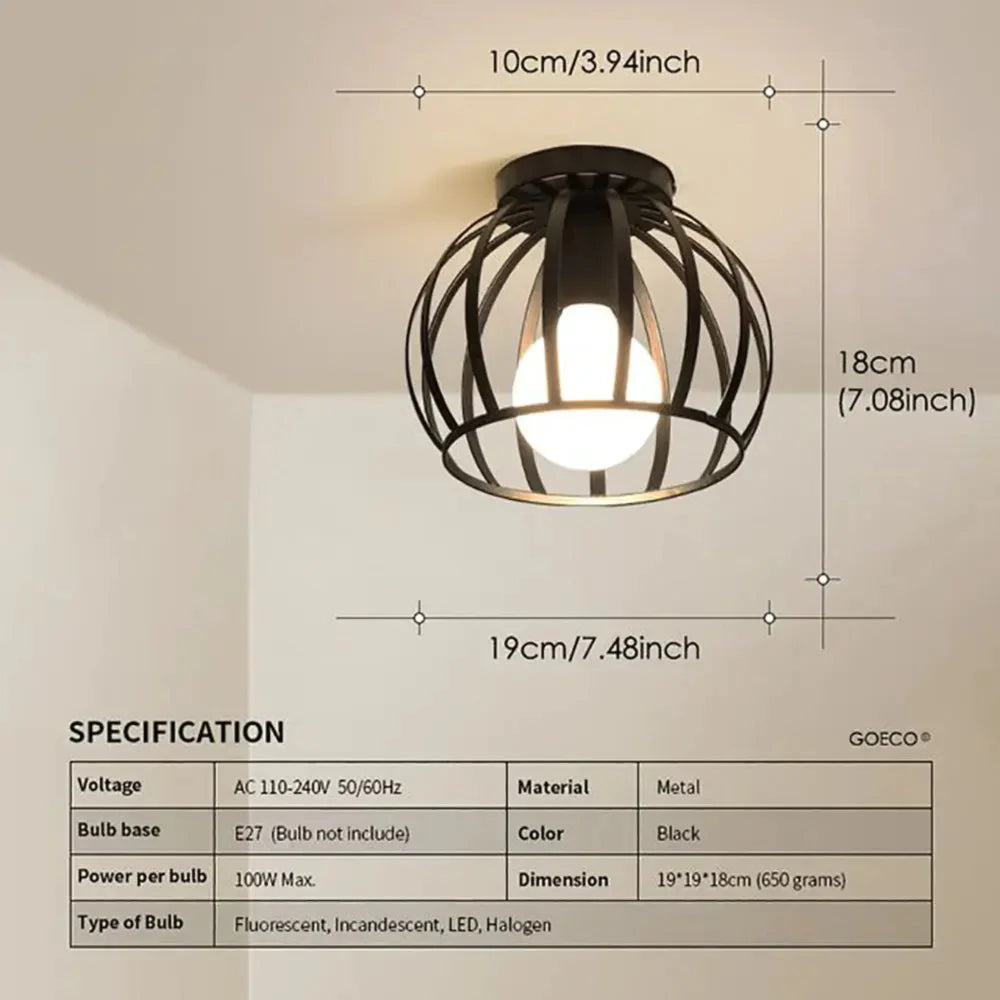 Luminara Black Vintage Industrial Metal Ceiling Light Fixture