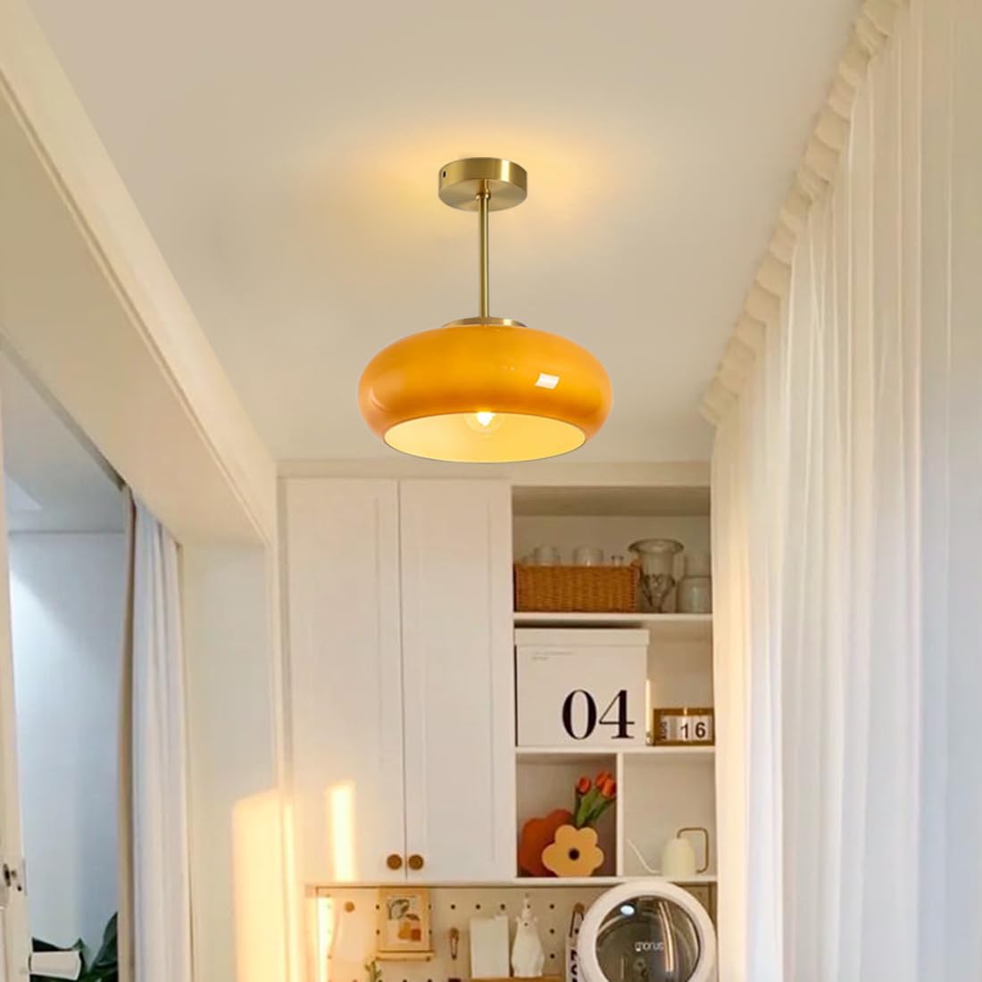 AmberSphere: Modern Round Ceiling Light with Warm Glass Shade