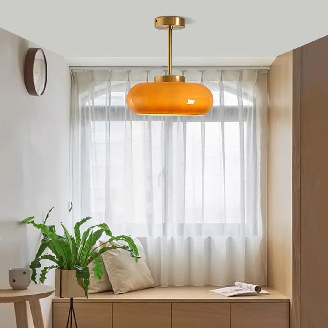 AmberSphere: Modern Round Ceiling Light with Warm Glass Shade