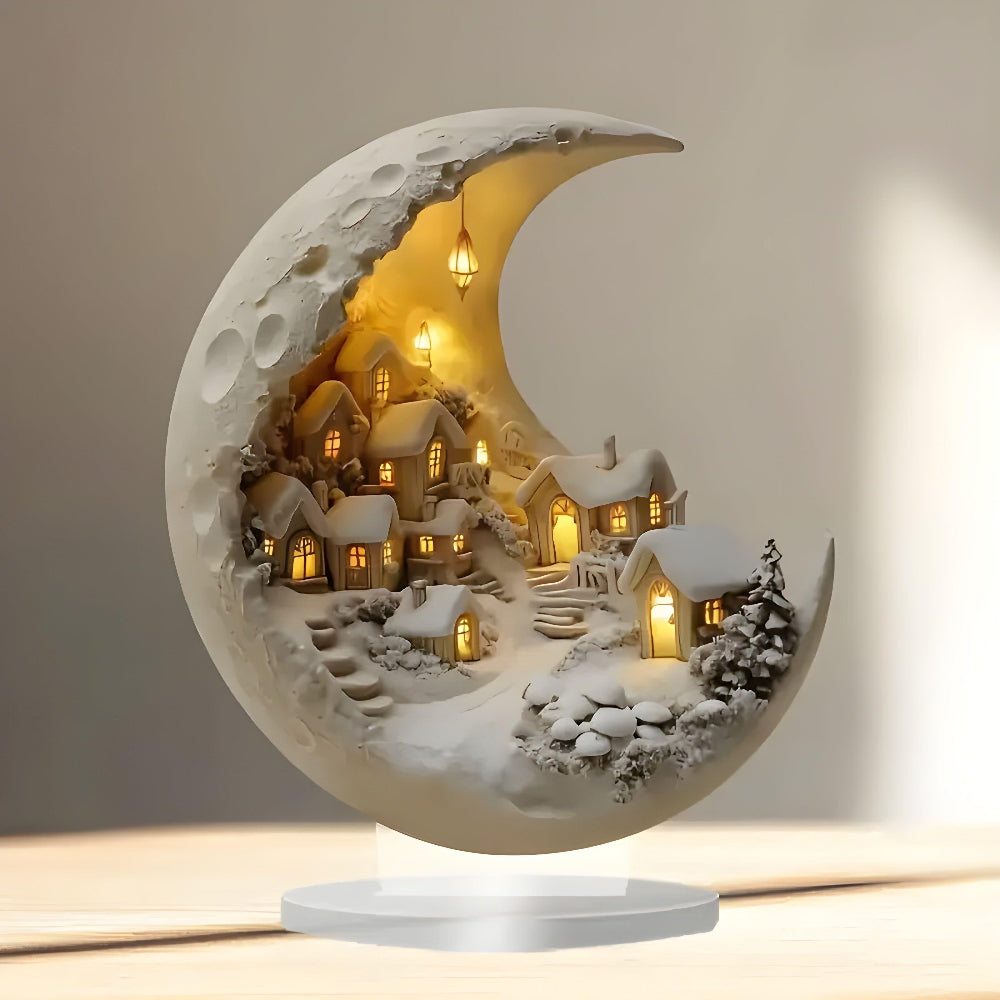 Acrylic Moonlit Village Scene - Enchanting Home Decor