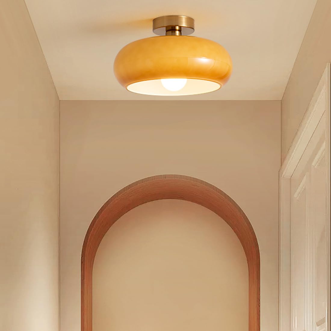 AmberSphere: Modern Round Ceiling Light with Warm Glass Shade