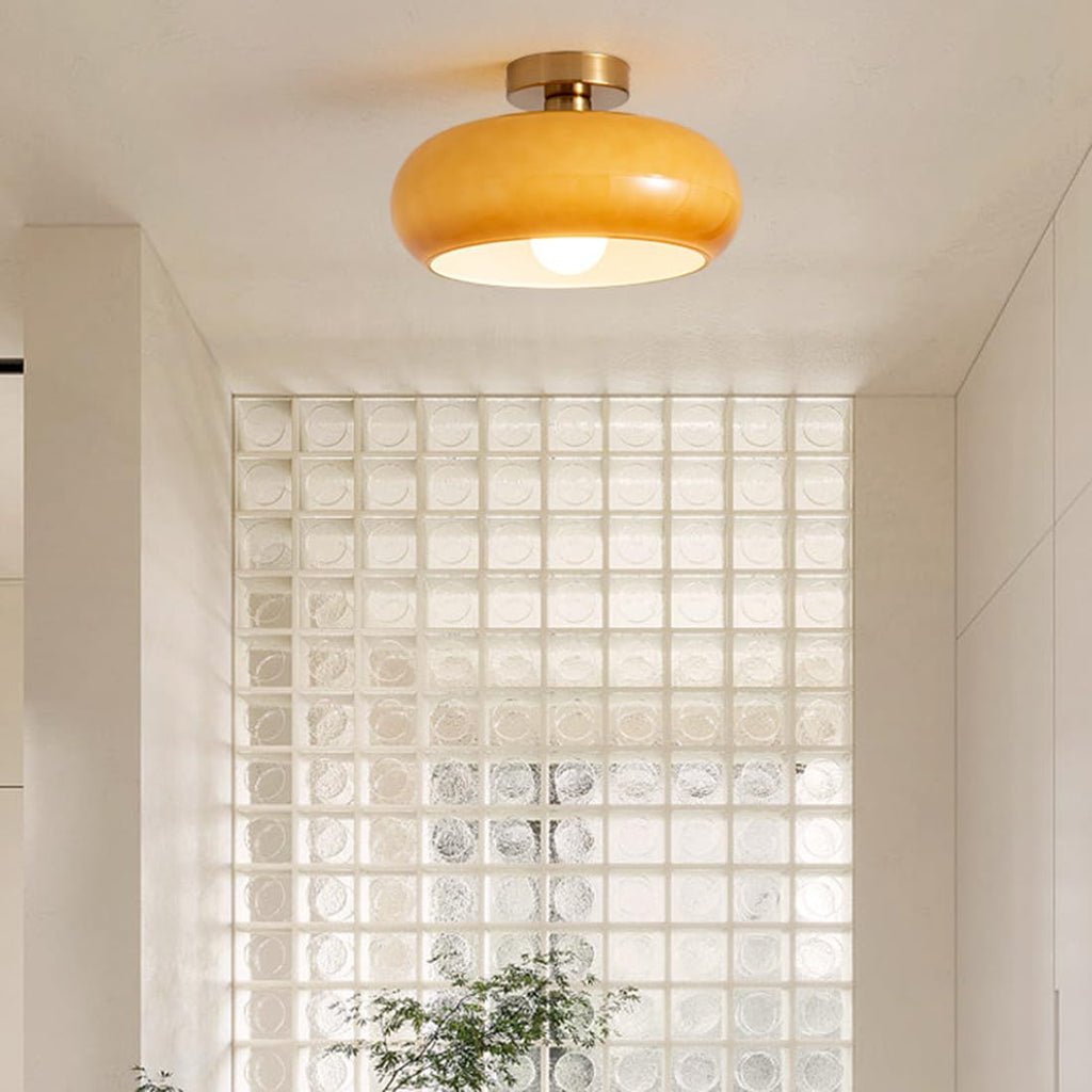 AmberSphere: Modern Round Ceiling Light with Warm Glass Shade