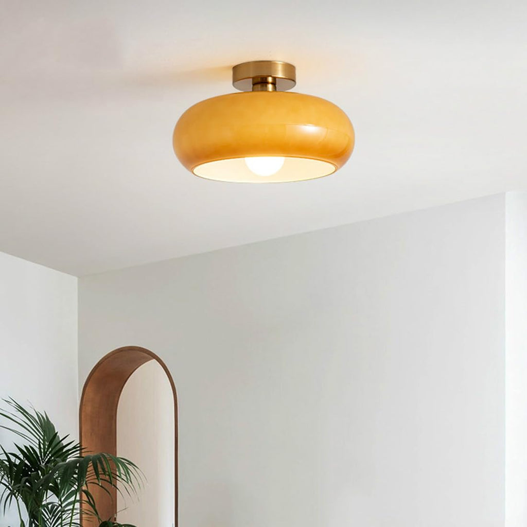AmberSphere: Modern Round Ceiling Light with Warm Glass Shade