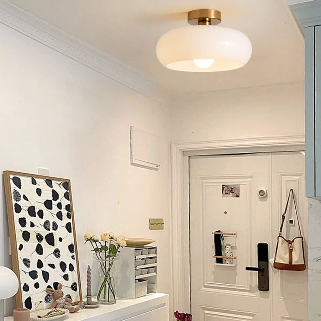 AmberSphere: Modern Round Ceiling Light with Warm Glass Shade