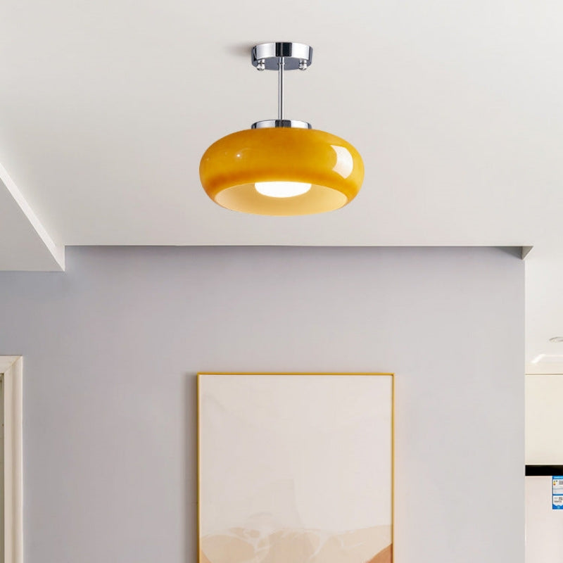 AmberSphere: Modern Round Ceiling Light with Warm Glass Shade