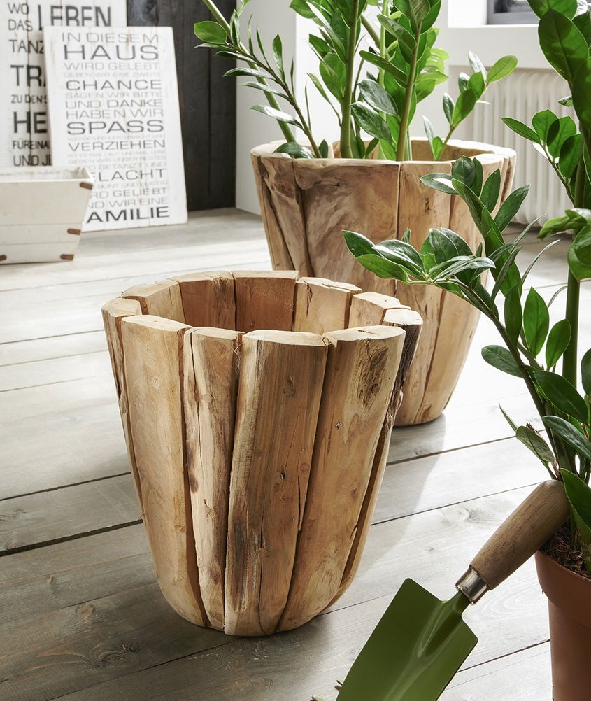 Rustic Teak Wooden Pot - 40cm Diameter
